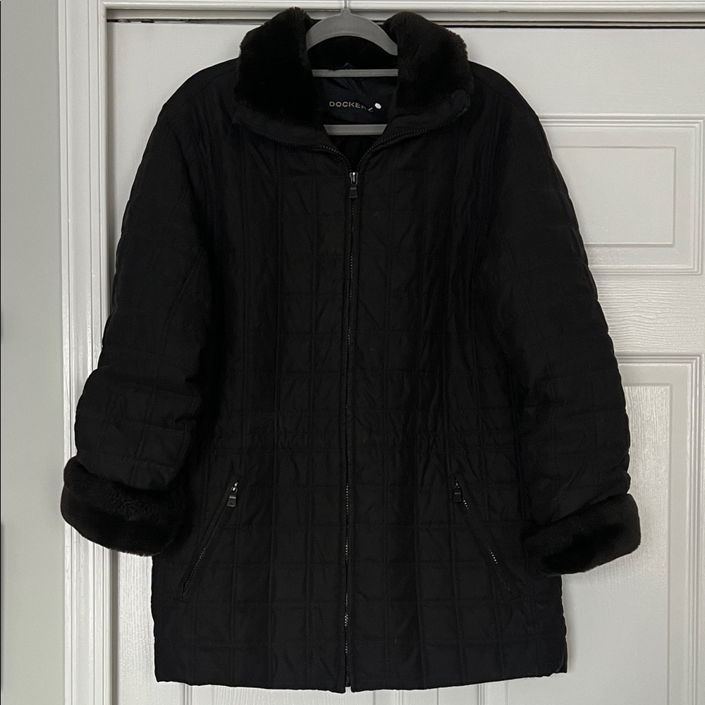 Dockers Black Puffer Coat Fur Collar Cuffs Quilted Winter Jacket